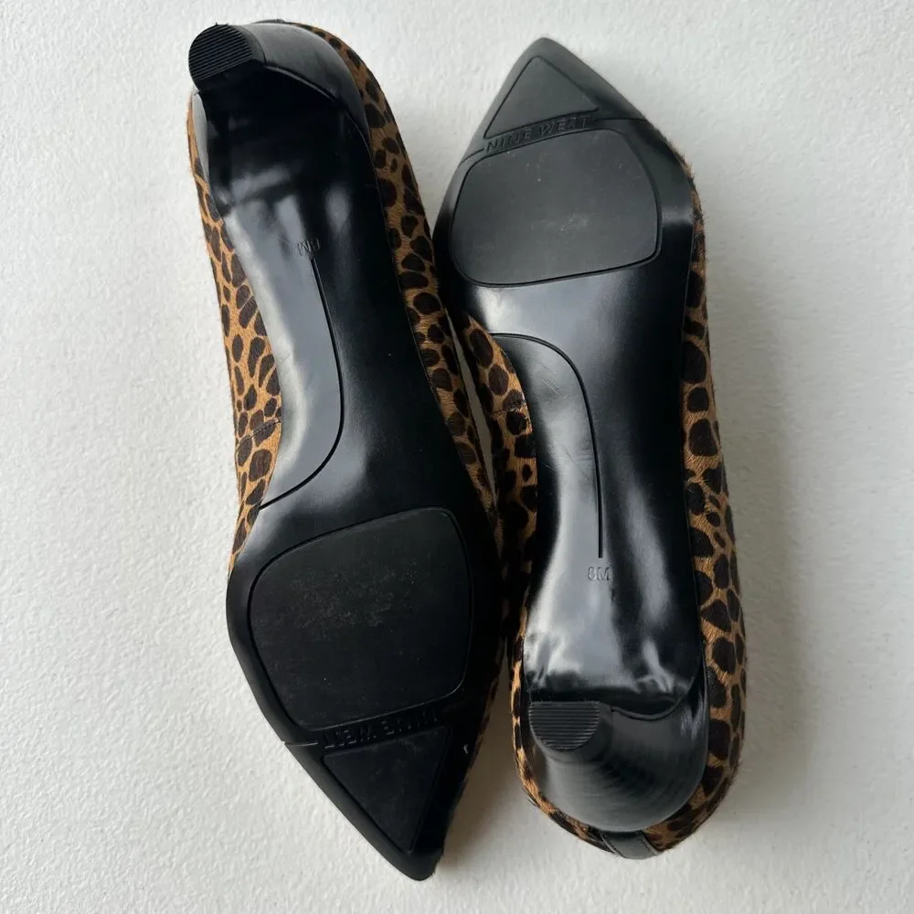Nine West Women's Size 8 Pumps Leopard Animal Print Pointed Toe Kitten Heel